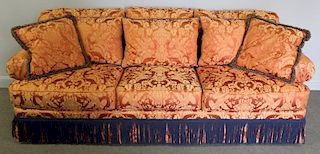 Henredon Upholstered Sofa with Fringe Trim.
