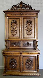 Highly Carved Continental Step Back Cabinet.