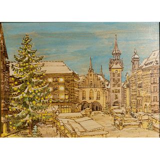 Vintage Handarbeit Wooden Pyrography Painting Christmas