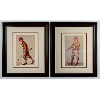Framed Pair of Vintage Prints of Old Time Golfers