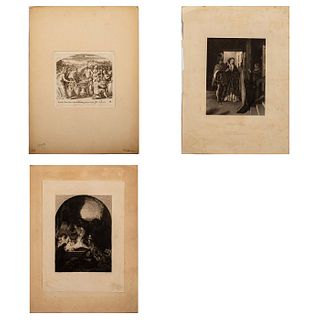 3pc Black and White Engraving and Etching Prints
