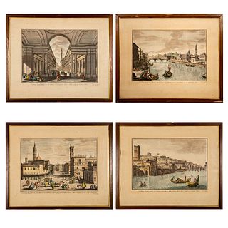 4pc After Giuseppe Zocchi, Hand-colored Engravings, Florence