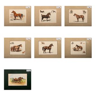 7pc Horses by Edwin Megargee, Matted Art Prints