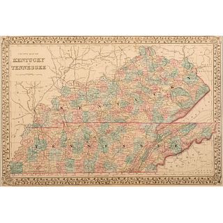 County Map of Kentucky and Tennessee 1881
