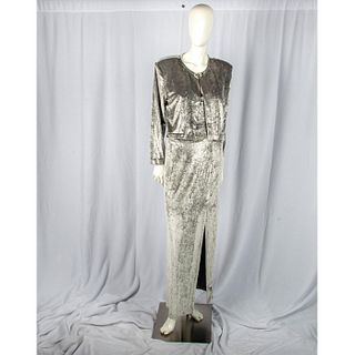 2pc Janine of London Silver Dress and Bolero Jacket Size M