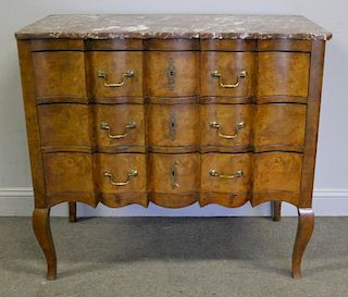Antique Walnut Continental 3 Drawer Commode.