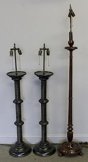 Lot of 3 Carved Wood Standing Lamps.