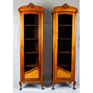 Pair of Antique French Style Solid Wood Curio Cabinets