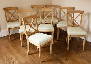 Set of Eight French Provincial Style Oak Dining Chairs