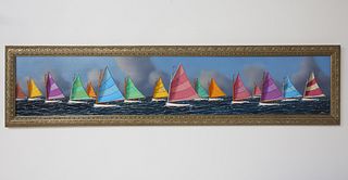 Jerome Howes Oil on Board "Nantucket's Rainbow Fleet"