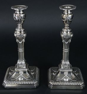 Pair of Fine Antique English Sheffield Silver Plate Candlesticks