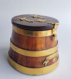 English Oak Brass Bound Tobacco Storage Container, 19th Century