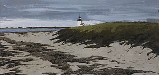 John Austin Tempera on Artist Board "Brant Point Lighthouse"