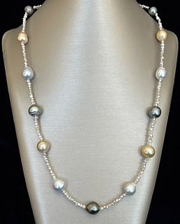 9mm-10mm South Sea, Tahitian and Keshi Pearl Necklace