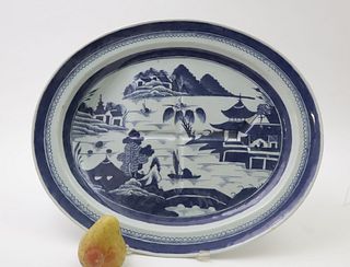 Canton Oval Well and Tree Platter, 19th Century