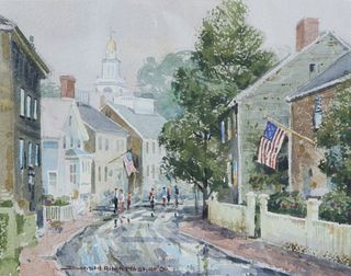 Donald Allen Mosher Watercolor on Paper "View of Union Street Nantucket"
