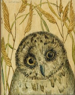 Elizabeth Saltonstall Miniature Oil on Wood "Portrait of an Owl"