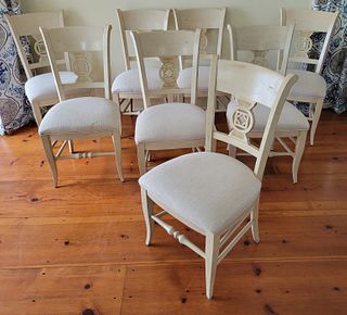 Set of Eight White Painted French Provincial Style Dining Chairs