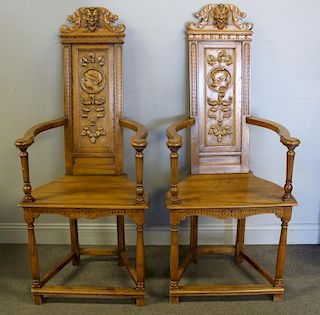 Pair of Antique Continental High Back Arm