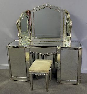 Vintage Mirrored Vanity and Bench.