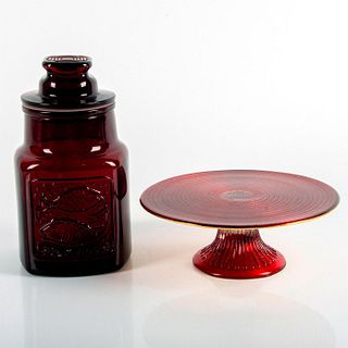 Vintage Ruby Red Glass Apothecary Jar and Cake Stand