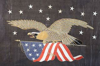 Antique Japanese Silk Embroidered Federal Eagle Picture, early 20th Century