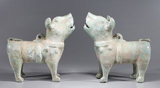 Two Chinese Early Style Ceramic Glazed Dogs