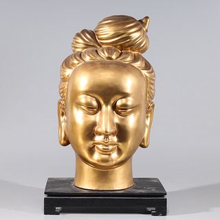 Large Chinese Gilt Wood Buddha Head