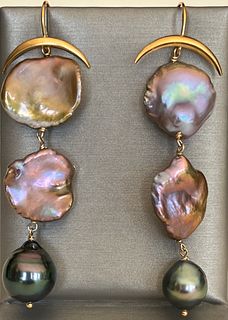 Pair of Grey South Sea Tahitian and Fresh Water Coin Pearl Earrings