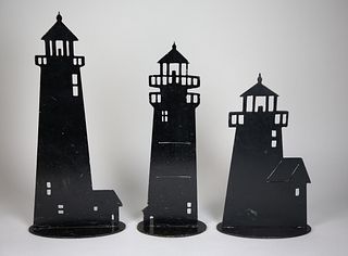 Collection of Three Nantucket Lighthouse Doorstops by "The Metal Man", circa 1996