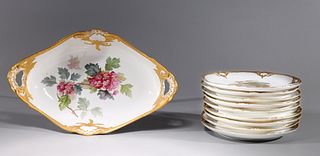 Antique KPM Gilt Porcelain Serving Dish & Nine Plates