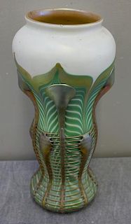 Quezal Lava Bulbous Rim Vase.