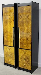 Modern Pair of Burl Front Standing Cabinets.