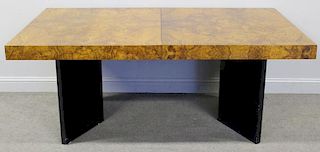 Modern Burl Top and Black Lacquer Dining Table