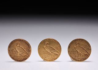 Three Antique U.S. Indian Head Coins