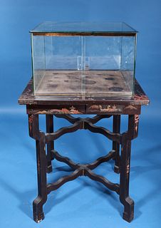 Chinese Lacquered Wood & Glass Display Case