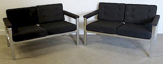 Midcentury Pair of Chrome and Upholstered Sofas.