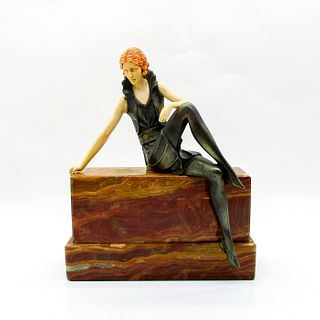 Art Deco Bronze and Celluloid Figural, Girl on Onyx Wall