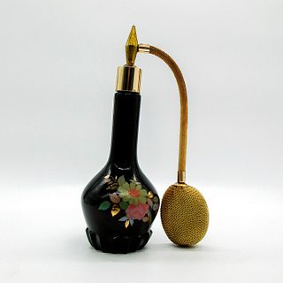 Vintage Black Glass Perfume Bottle with Atomizer