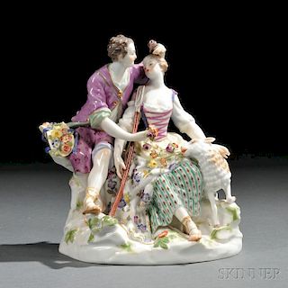 Meissen Porcelain Figure Group of a Resting Shepherd and Shepherdess