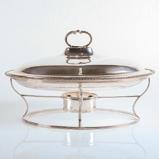 Georgian Sterling Silver Chafing Dish with Stag Etching