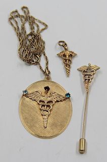 JEWELRY. Grouping of Gold Caduceus Jewelry.