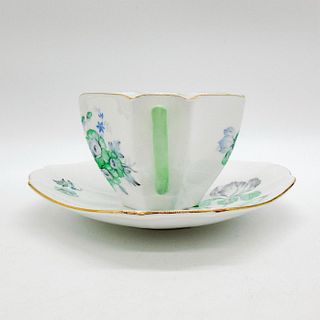 2pc Shelley England Cup and Saucer, Green Iris