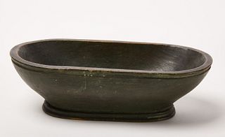 Green Painted Footed Oval Bowl