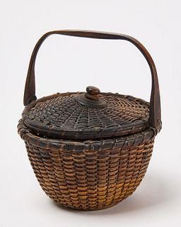 Rare Miniature Nantucket Basket with Hinged Lid