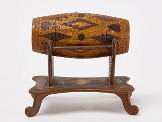 Carved Inlaid Barrel with Stand