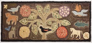 Hooked Rug with Tree and Animals