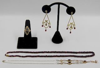 JEWELRY. Assorted Garnet Jewelry Grouping.