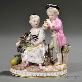 Meissen Porcelain Figure Group with Children and a Goat