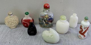 Lot of 7 Vintage Snuff Bottles and a Jade Hen.